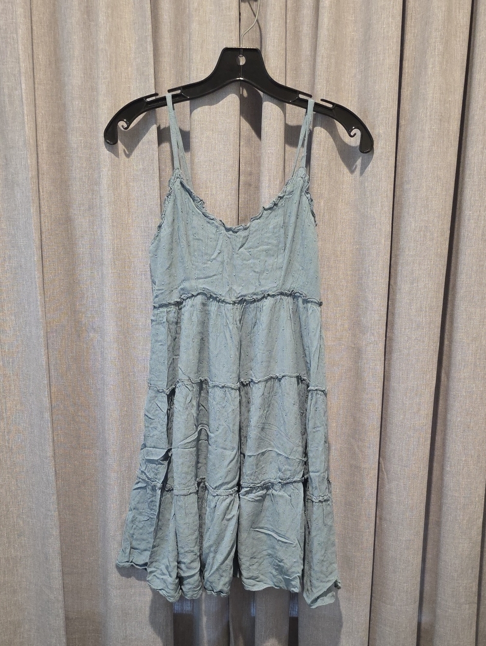 Sim & Sam Ruffle Tiered Spaghetti-Strap Mini Baby Doll Dress in Denim Blue